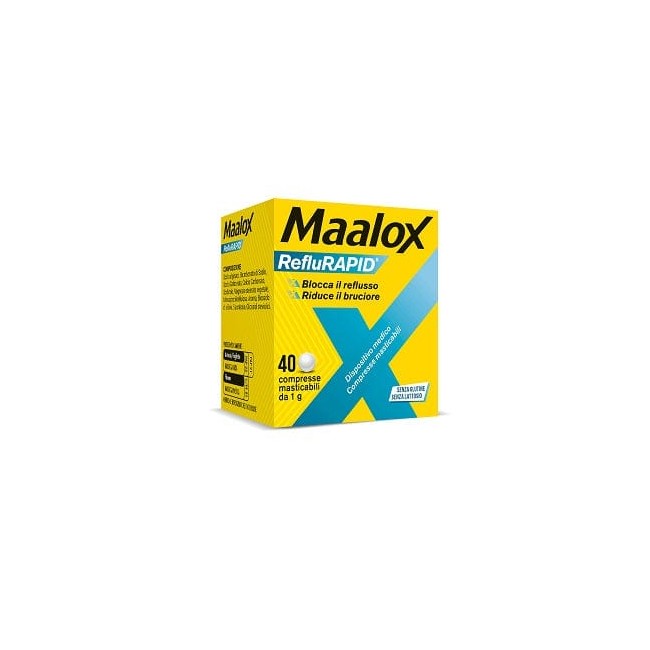 Confezione da 40 compresse di Maalox RefluRapid utile contro acidità di stomaco e reflusso gastrico.
