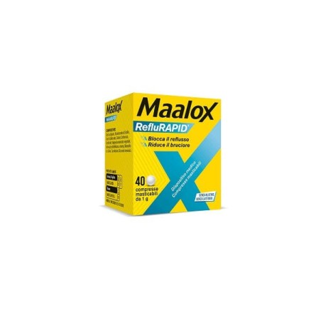 Confezione da 40 compresse di Maalox RefluRapid utile contro acidità di stomaco e reflusso gastrico.