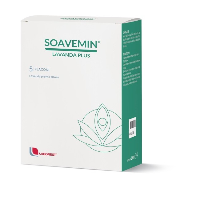 Confezione da 5 flaconi da 100 ml di Laborest Soavemin Lavanda Plus Trattamento Per Le Micosi Vaginali.