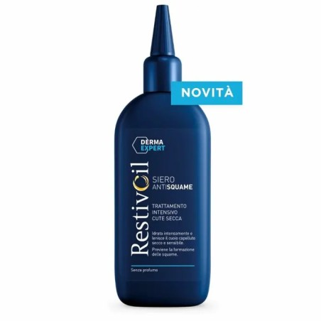 Flacone da 150 ml di Restivoil Derma Expert Siero Antisquame Per Cute Secca. Flacone da 150 ml di Restivoil Derma Expert Siero Antisquame Per Cute Secca.