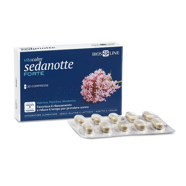 Confezione da 20 compresse di Vitacalm Sedanotte Forte, integratore per addormentarsi velocemente. Confezione da 20 compresse di Vitacalm Sedanotte Forte, integratore per addormentarsi velocemente.