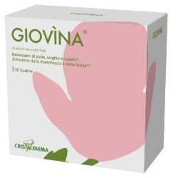 Confezione da 30 bustine di Cristalfarma Giovìna, integratore per capelli, unghie e segni dell'invecchiamento.