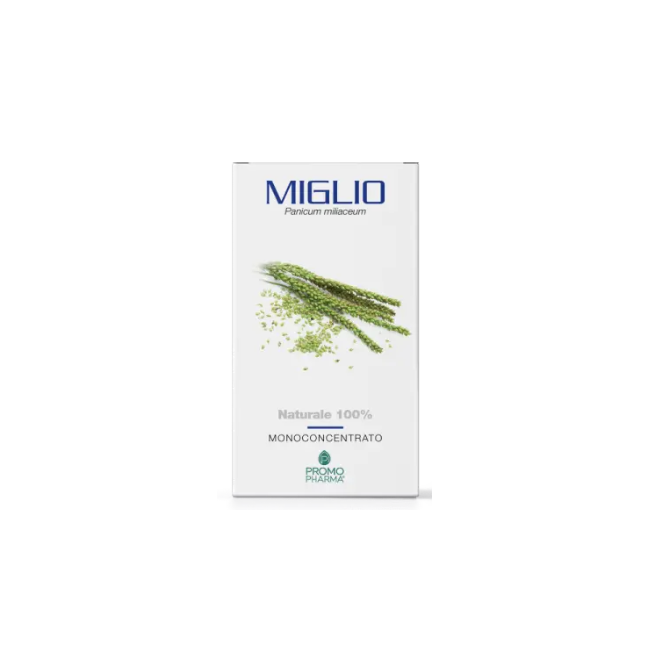 Confezione da 50 capsule di Promopharma Miglio, integratore per la salute di capelli e unghie. Confezione da 50 capsule di Promopharma Miglio, integratore per la salute di capelli e unghie.