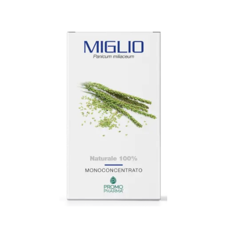 Confezione da 50 capsule di Promopharma Miglio, integratore per la salute di capelli e unghie. Confezione da 50 capsule di Promopharma Miglio, integratore per la salute di capelli e unghie.